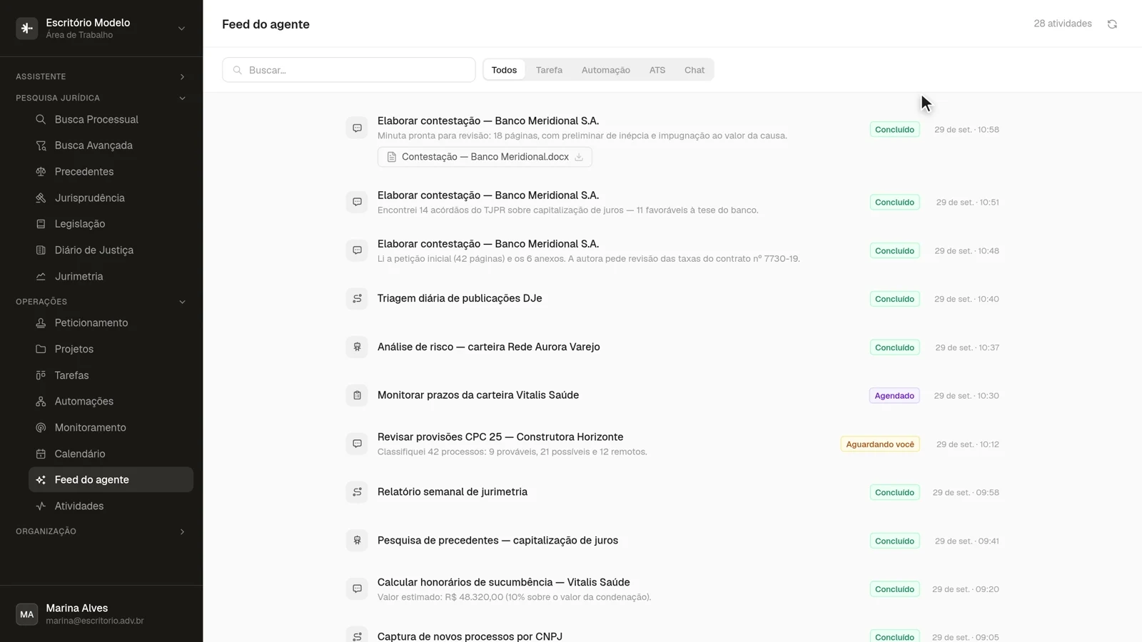 O Agente assume a tarefa.
