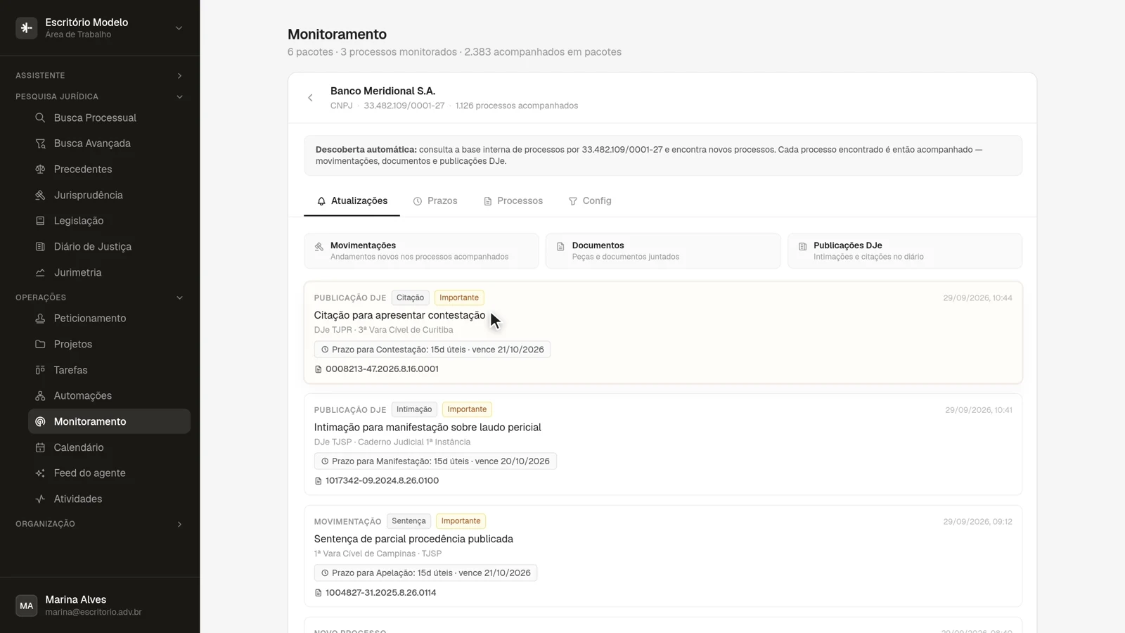 Para a contestação, com vencimento em 21/10/2026, calculado a partir da publicação.