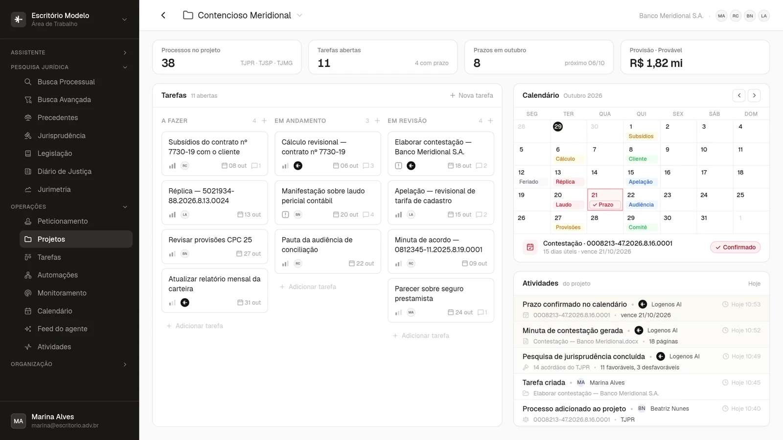 O que o Agente fez, com horário.
